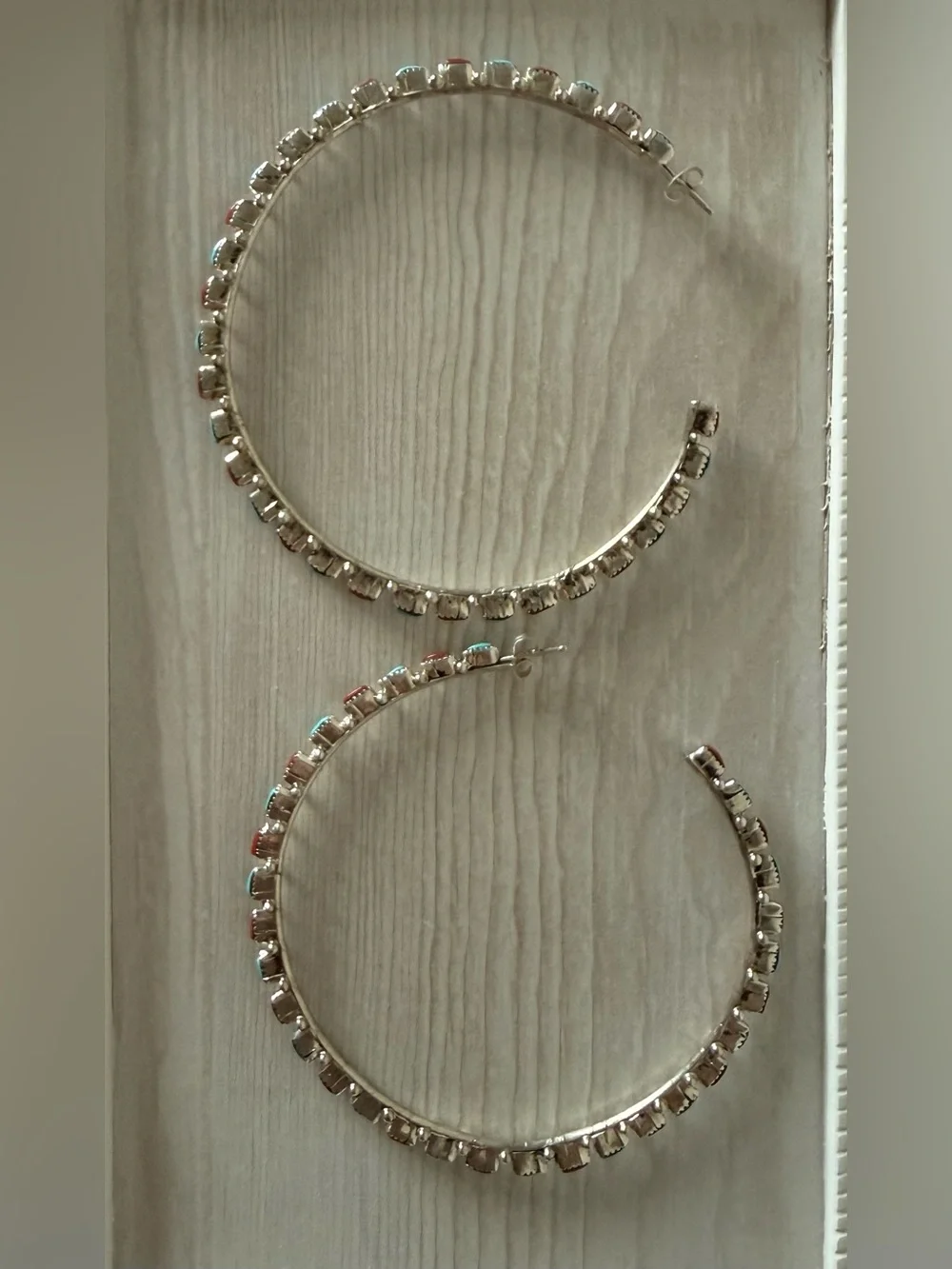Goldie Lew Large Delicate Hoops Turquoise + Coral - Picture 3 of 5